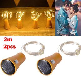 Strings 2PCS 2M Solar Cork Wine Bottle Stopper Copper Wire String Lights Fairy Lamps Outdoor Party Decoration