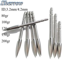 Darts Archery Target Arrowhead ID3.2/4.2mm Point Field Tips 80/100/120/150/200Grain Stainless Steel for Carbon Shaft 220913