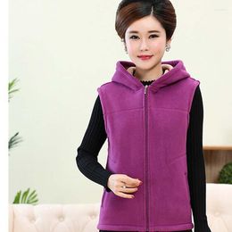 Women's Vests Women's Middle-aged Hooded Plus Velvet Vest Autumn And Winter Wear Old Female Grandmother PXOS28WQ