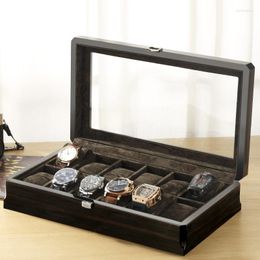 Watch Boxes Luxury Wooden Box Case Pure Wood Casket Display Watches Organiser Square Glass Cabinet Packing 12 Seat Storage Man