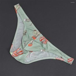 Underpants Men Printed Bikini Briefs Man Sexy Underwear Low Waist Panties Ice Silk Seamless Penis Pouch Panty Comfy Knickers