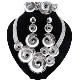 Party Wedding Jewellery Silver Plated For Women Accessories Necklace Bracelet Earrings Design Gift Nigeria Ethiopian