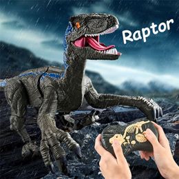 ElectricRC Animals 24Ghz RC Simulation Dinosaur RC Velociraptor Intelligent Remote Control Dinosauria Toy With LED Light Roaring Gift for Child 220913