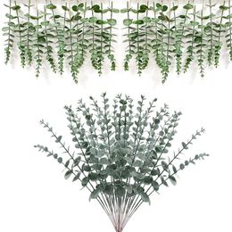 Decorative Flowers Artificial Plant Eucalyptus Leaves Green Stem Short Branch Fake Leaf Wedding Garden Flower Arrangement Ornaments Home