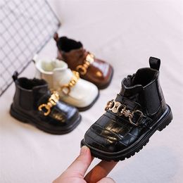 Boots Eu15-25 Fashion Metal Decoration Baby Girls Fashion Boots Solid Color Patent Leather Kids Short Boots Kids Cotton-padded Shoes 220913