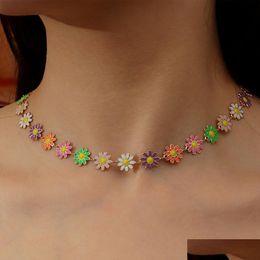 Chokers Elegant Flower Daisy Clavicle Necklace Chockers For Women Statement Bridal Wedding Party Jewellery Korean Choker Bead Sexyhanz Dhy1U