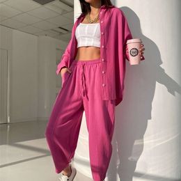 Women's Two Piece Pants Oversized Shirt Tops Harem Pants Sets Women Long Sleeve Shirts Matching 2 Piece Set Casual Spring Single Breasted Top Suit 220913