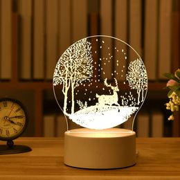 Christmas Decorations for Home Tree Elk 3D Acrylic USB Night Light Xmas Gift Navidad Year Decore Garland 220912