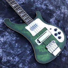 Custom 4003 firelos electric bass guitar transparent green 4 strings bass with oval output jack