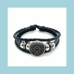 Bracelet Necklace Compass Mtilayer Wood Bead Bracelet Men Casual Fashion Braided Leather Bracelets Bangles Retro Punk Wrap Vipjewel Dh5Vx