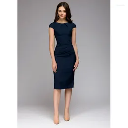 Casual Dresses 2022 Spring Summer Dress Women Slim Short Sleeve Office Business Elegant Sheath Party Dark Blue