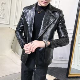 Men's Leather Faux Casual Snake Jacket Coat Design Biker Solid Color PU Jackets s British Style Motorcycle 220913
