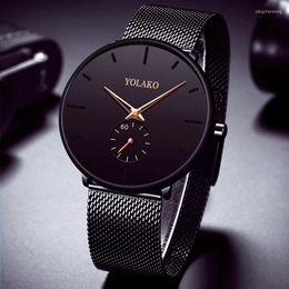 Wristwatches Luxury Fashion Mens Minimalist Watches Stainless Steel Mesh Belt Quartz Watch Men Business Casual Clock Relogio Masculino