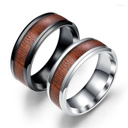 Wedding Rings 2022 Anel Anillos Steel Welded Inlaid Wooden Inner Ring With Deep Unique Stainless For Grain And Size 6-13