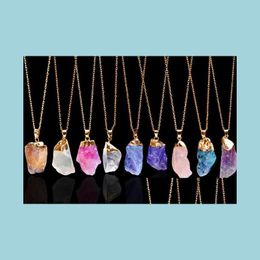 Pendant Necklaces Natural Gemstone Pendants Necklace Gold Chain Statement Necklaces Rose Quartz Healing Crystals Jewelry For Sexyhanz Dhxhj