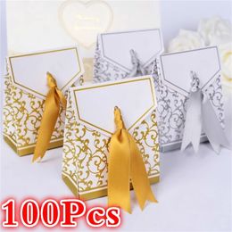 Gift Wrap 100pcs Wedding Favours Birthday Party Favour Bags Gold Sliver Flower Candy Boxes Bag Sweet Cake Gift 220913