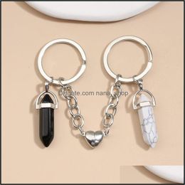 Keychains Keychain Natural Crystal Quartz Stone Key Ring Love Heart Magnetic Button Chains For Couple Friend Gifts Diy H Dhseller2010 Dhbo5