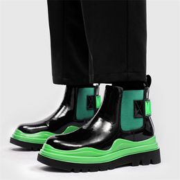 Boots Men Genuine Leather Chelsea Vintage Streetwear Male Platform Ankle Slip On Casual Green Blue Size 3844 220913