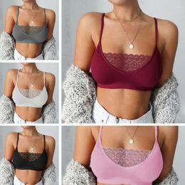 Women's Tanks Women Lace Bralette Elastic Camisole Crop Tank Tops Vest Solid Colour Underwear S-5XL Wireless Soft Lingerie