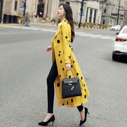 Women's Trench Coats Women's Spring Autumn Women Coat Double Breasted Europe America Fashion Polka Dot Long Windbreaker Office Lady