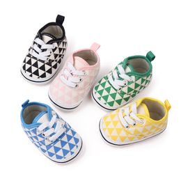 Newborn First Walkers Baby Boys Girls Shoes Soft-Sole Non-slip Triangle Simple Canvas Casual Toddler Crib Shoes