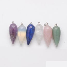 Pendant Necklaces Fashion Stone Pendants Women Man Jewelry Drop-Shaped Natural Gem Amethyst Lapis Opal Crystal Drop Delivery Mjfashion Dhvlm