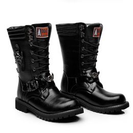 Boots High Quality Men Metal Buckle Punk Motorcycle Military Tactical Army botas Leather Shoes 220913