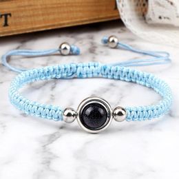 Link Bracelets Lucky Nylon Rope 8mm Natural Blue Sand Stone Round Prayer Yoga Healing Handmade Adjustable Wish For Woman Man Jewellery