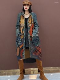 Women's Trench Coats European Station Autumn Winter Fashion Hooded Windbreaker Korean Print Sweater Stitching Denim Jacket Street