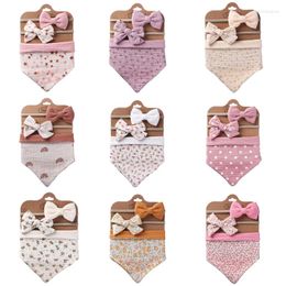 Hair Accessories 3Pcs/Set Cotton Baby Bib Bow Headband Adjustable Button Triangle Saliva Towel Print Infant Boy Girl Feeding Burp Cloth QX2D