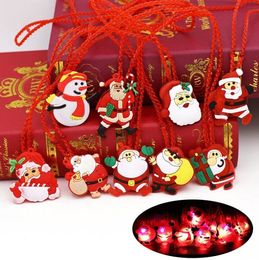 Christmas Light Up Flashing Necklace Decorations Children Glow up Cartoon Santa Claus Pendent Party LED toys Supplies 0913