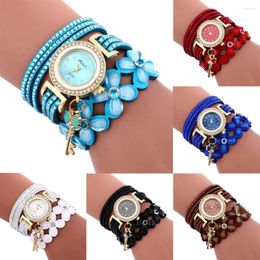Wristwatches Casual Luxury Leather Rhinestone Bracelet Watch Brand Fashion Women Flower Crystal Clock Quartz Relogio Feminino
