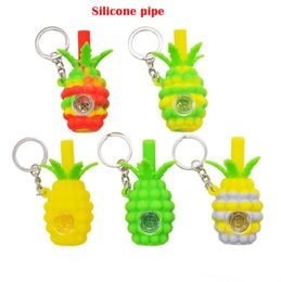 silicone pineapple smoking pipe Hookahs hand Tobacco pipes with glass bowl tobacco Oil Rigs Portable with keychain