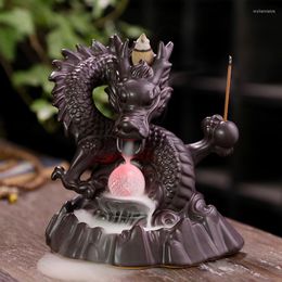 Fragrance Lamps Chinese Incense Burner 7-Color Change Handmade Ceramic Dragon Backflow Creative Smoke Waterfall Censer Holder