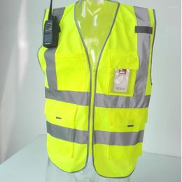 Motorcycle Apparel Reflective Safety Vest High Visibility Warning Waistcoat Fluorescent Workwear With Zipper Pocket Jacket