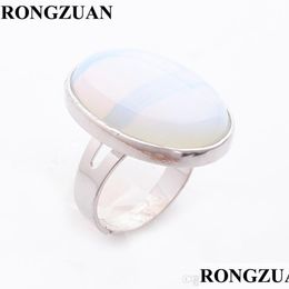 Solitaire Ring Beautif Women Party Rings Jewellery Natural Gem Opal Stone Oval Shape Bead Sier Colour Adjustable Finger Ring Carshop2006 Dhkvp