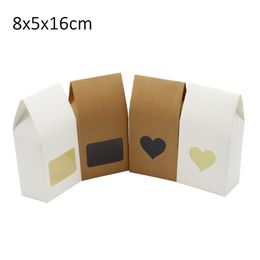 Gift Wrap 50pcs Kraft Paper Gift Bags With Heart Shape Clear PVC Window Wedding Baby Shower Party Chocolate Candy Cake Packaging Boxes 220913