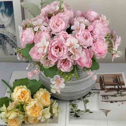 Faux Floral Greenery Artificial Flowers Silk Rose Peony 29Cm Fake Flower Simulation Flannel Flowers Home Party Wedding Decoration Bridal Bouquet J220906