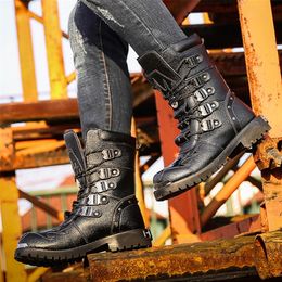 Boots Men Midcalf Motorcycle Male Rivet Leather Martin Punk Style Mens Tactical Army Military Combat Shoe 220913