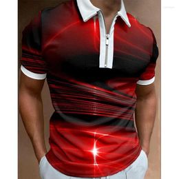 Men's Polos Luxury Men's Clothing Shirts Casual Turn-Down Collar Zipper Patchwork Meteor Print Short Sleeve Tee Shirt Men Tops