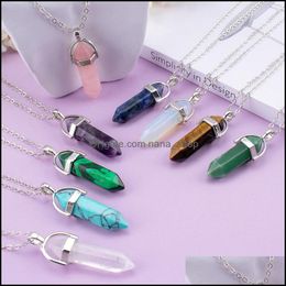 Pendant Necklaces Personality Hexagonal Column Rose Quartz Necklace Opal Pendant Fashion Natural Stone Pink Crystal Pend Dhseller2010 Dhhg4