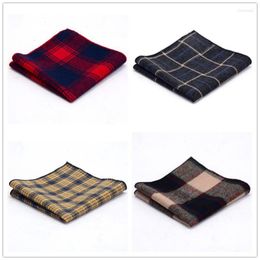 Bow Ties Ricnais Cotton Chequered Pocket Square Plaid Men Handkerchief Casual Men's Suit Accessories 25 Cm Red Green Hanky For Party