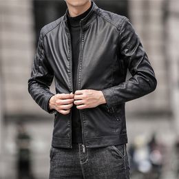 Men's Leather Faux Leather Spring Autumn Lightweight Pu Leather Jacket Men Biker Coat Fashion Stand Collar Slim Fit Thin Jacket Streetwear Punk Style 220913