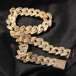 15mm Hip Hop T Cubic Zirconia Tennis Encrypted Cuban Chain 18k Real Gold Plated Men's Necklace
