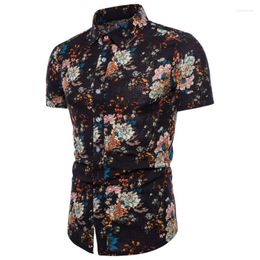 Men's Casual Shirts Men's 2022 Men Summer Fashion Slim Shirt Bohe Floral Short Sleeve Linen Basic T Plus Size #40