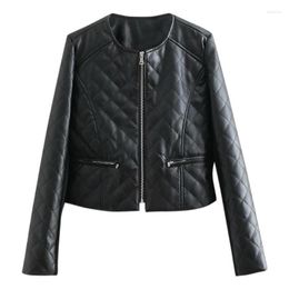 Women's Jackets Women's 2022 Autumn Women Faux Leather Jacket Black Moto Zippers Long Sleeve Female PU