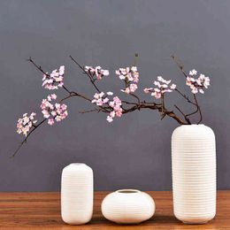 Faux Floral Greenery 1Pcs Artificial Flowers Silk Plum Blossom 87Cm Fake Plant Bouquet Asian Style Buddhist Mood Home Wedding Decoration Accessories J220906