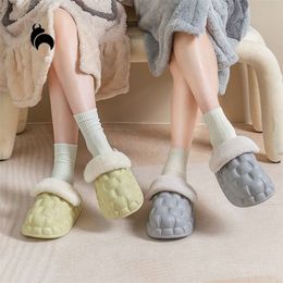 Slippers Mo Dou Plus Winter Warm Plush Women Slippers Waterproof Vamp Mens Home Shoes Soft Fluffy Indoor Couples Bedroom Shoes 220913