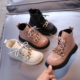 Boots Autumn Korean Solid Metal Decoration for Kids Fashion Winter Girl Children Low Heels Short 220913