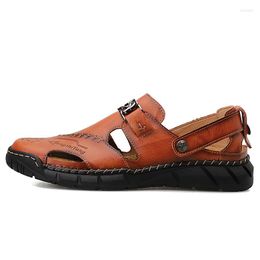 Sandals Summer Men Outdoor Beach Slippers Casual Shoes Extra Hight Quality Genuine Leather Classic Soft Large Size 38-5